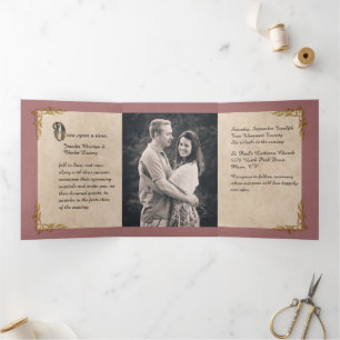 Invitation Trois Volets Dusty Rose FairyTale Mariage Photo