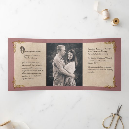 Invitation Trois Volets Dusty Rose FairyTale Mariage Photo (Intérieur)