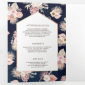 Invitation Trois Volets Dusty rose Floral Boho Arbor Navy QR Code Mariage (Intérieur en premier)