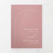 Invitation Trois Volets Dusty rose moderne Boho Arch Photo QR Code Mariage (Page de couverture)
