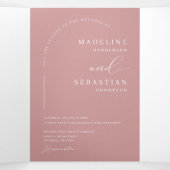 Invitation Trois Volets Dusty rose moderne Boho Arch Photo QR Code Mariage (Intérieur au milieu)