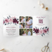 Invitation Trois Volets Dusty rose Plum violet Floral QR Code Mariage (Intérieur)
