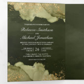 Invitation Trois Volets Dusty Sage Green Gold Abstrait Enk QR Code Mariage (Intérieur en premier)