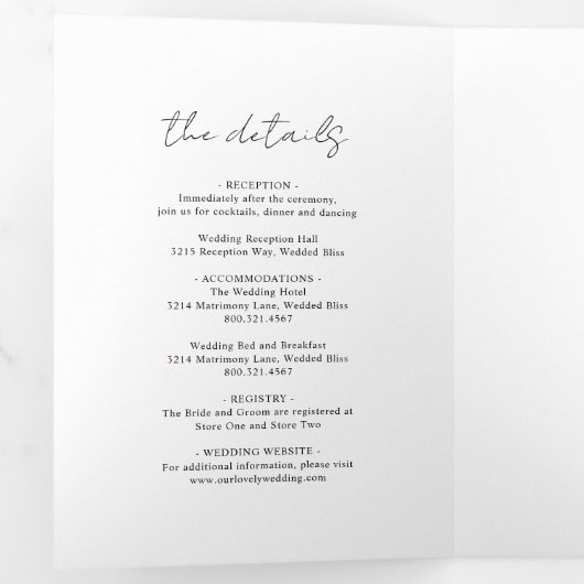 Invitation Trois Volets Écriture rustique Photo Moderne (Intérieur en premier)