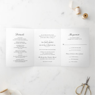 Invitation Trois Volets Elégant Ampersand Photo Forme Mariage traditionnel