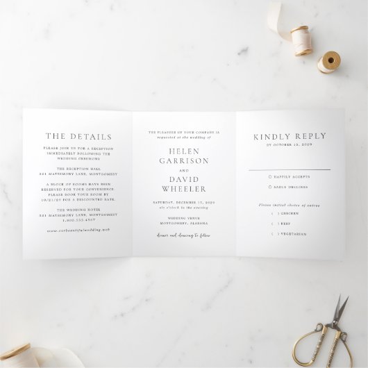 Invitation Trois Volets Elegant Black and White Classic Wedding (Intérieur)