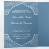 Invitation Trois Volets Élégant bleu Ethnic Indian Arch Mariage Photo (Intérieur en premier)
