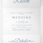 Invitation Trois Volets Elégant bleu poussiéreux, blanc typographie photo (Intérieur au milieu)