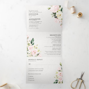 Invitation Trois Volets Elégant Blush Floral Eucalyptus Tout en un Mariage