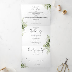 Invitation Trois Volets Elégant Botanical Greenery Feuille Mariage photo