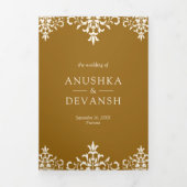 Invitation Trois Volets Élégant Brown Damas Mariage indien traditionnel (Page de couverture)