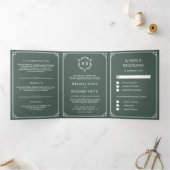 Invitation Trois Volets Élégant classique Dusty Green Monogram Mariage (Intérieur)
