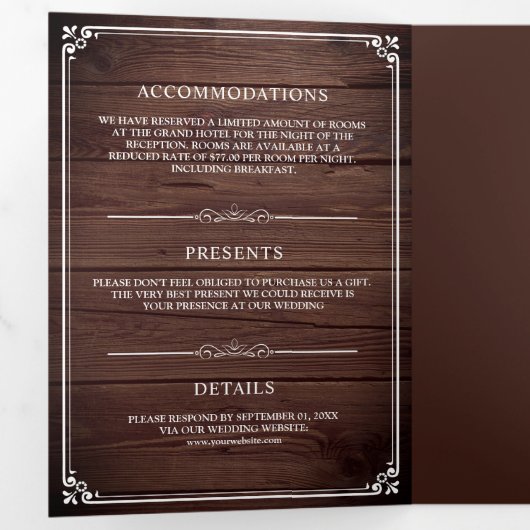 Invitation Trois Volets Élégant classique rustique grange Mariage Monogram (Intérieur en premier)