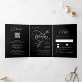 Invitation Trois Volets Élégant Classy Mariage Noir (Intérieur)