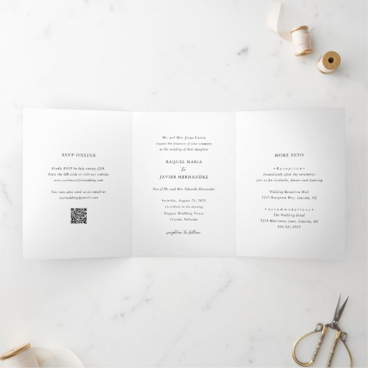 Invitation Trois Volets Élégant code QR mariage classique (Intérieur)