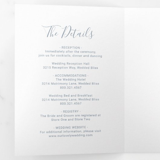 Invitation Trois Volets Elégant Dusty Blue Mariage moderne (Intérieur en premier)