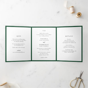 Invitation Trois Volets Élégant Emerald Green Monogram Mariage moderne