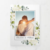 Invitation Trois Volets Elégant Eucalyptus Ivory White Roses Mariage (Page de couverture)