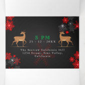 Invitation Trois Volets Élégant Ho Red Grey Snowflakes Noël Nouvel An (Intérieur au milieu)