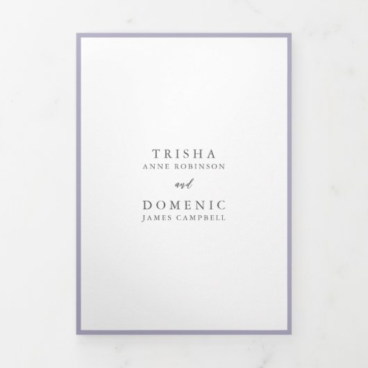 Invitation Trois Volets Élégant Lilac Monogramme Mariage moderne (Page de couverture)