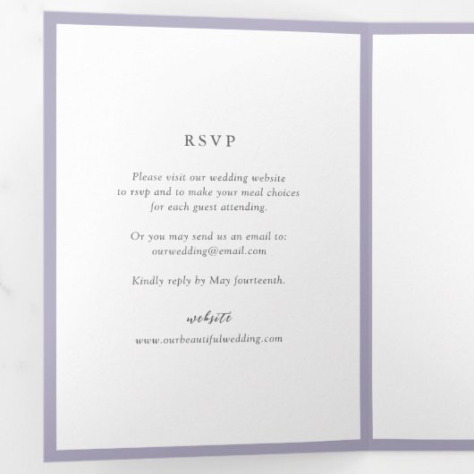 Invitation Trois Volets Élégant Lilac Monogramme Mariage moderne (Intérieur en premier)