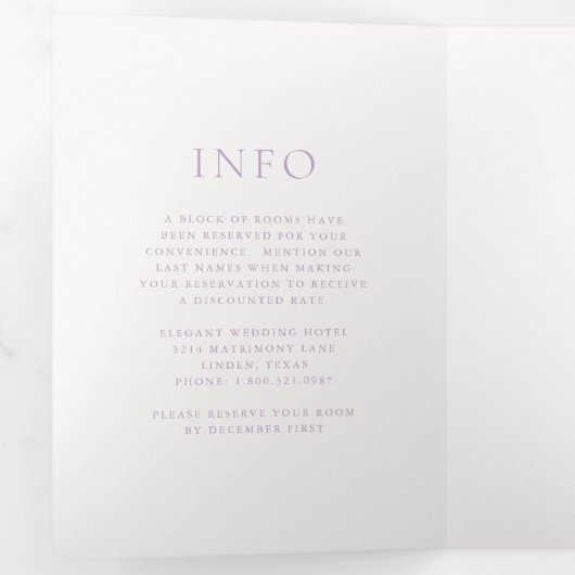 Invitation Trois Volets Élégant Lilac Script Monogram Mariage (Intérieur en premier)