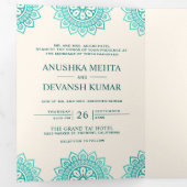 Invitation Trois Volets Élégant Mandala Turquoise Mariage indien tradition (Intérieur en premier)