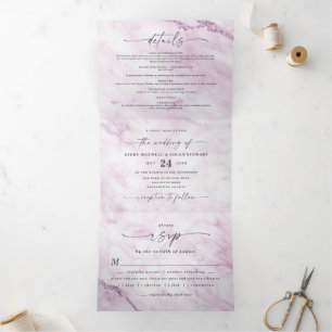 Invitation Trois Volets Élégant marbre violet clair avec Mariage à huile