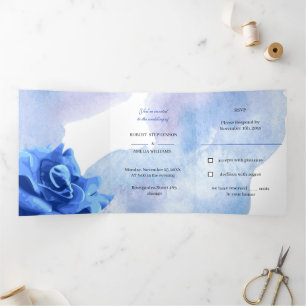 Invitation Trois Volets Élégant Mariage à fleurs bleues