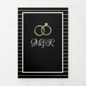 Invitation Trois Volets Élégant Mariage à Rayures de Feuille d'Or Noir (Page de couverture)