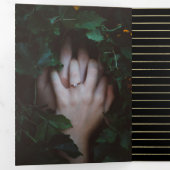 Invitation Trois Volets Élégant Mariage à Rayures de Feuille d'Or Noir (Intérieur en premier)