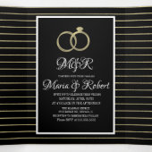 Invitation Trois Volets Élégant Mariage à Rayures de Feuille Dorée Noire (Intérieur au milieu)