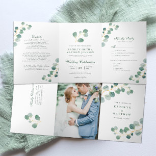 Invitation Trois Volets Élégant mariage aquarelle de verdure d'eucalyptus