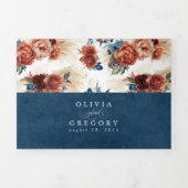 Invitation Trois Volets Élégant mariage bohème Terracotta et bleu marine (Page de couverture)