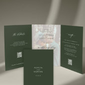 Invitation Trois Volets Elégant mariage classique photo vert foncé RSVP QR