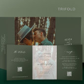 Invitation Trois Volets Elégant mariage classique photo vert foncé RSVP QR