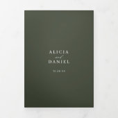Invitation Trois Volets Elégant mariage classique photo vert foncé RSVP QR (Page de couverture)