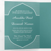 Invitation Trois Volets Élégant Mariage d'arche indienne ethnique Turquois (Intérieur en premier)