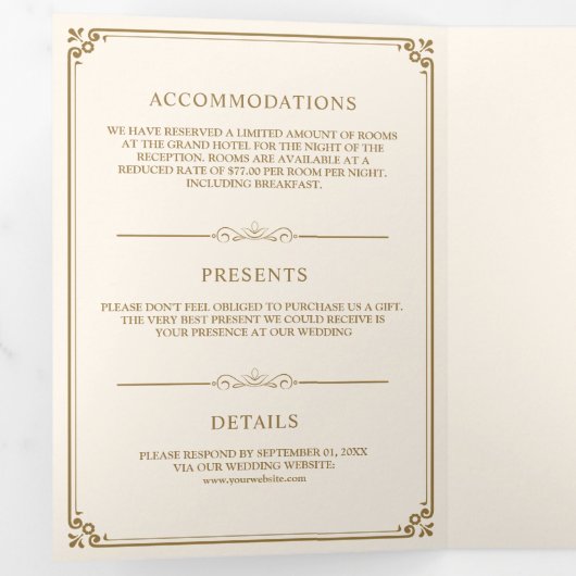 Invitation Trois Volets Élégant Mariage de crème classique et de monogramm (Intérieur en premier)