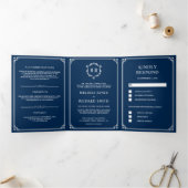 Invitation Trois Volets Élégant Mariage de Monogramme bleu marine classiqu (Intérieur)
