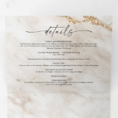 Invitation Trois Volets Élégant Mariage en marbre métallique blanc et or (Intérieur en premier)