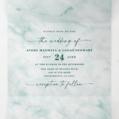 Invitation Trois Volets Élégant Mariage en marbre métallique vert émeraude (Intérieur au milieu)
