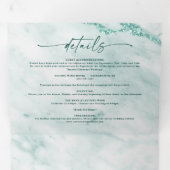 Invitation Trois Volets Élégant Mariage en marbre métallique vert émeraude (Intérieur en premier)