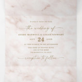 Invitation Trois Volets Élégant Mariage en marbre rose et or (Intérieur au milieu)