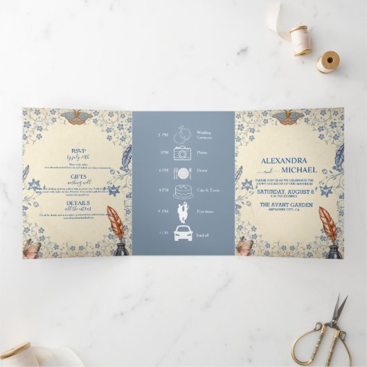 Invitation Trois Volets Élégant Mariage floral (Intérieur)