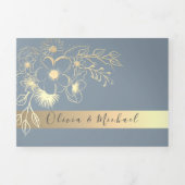 Invitation Trois Volets Elégant Mariage Floral bleu Dusty (Page de couverture)