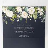Invitation Trois Volets Elégant Mariage floral bleu et blanc (Intérieur en premier)