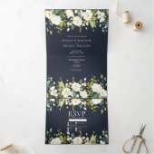 Invitation Trois Volets Elégant Mariage floral bleu et blanc (Intérieur)