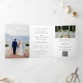 Invitation Trois Volets Élégant Mariage Floral Jaune tout en un code QR (Intérieur)