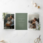 Invitation Trois Volets Élégant Mariage floral vert Eucalyptus Sage (Intérieur)